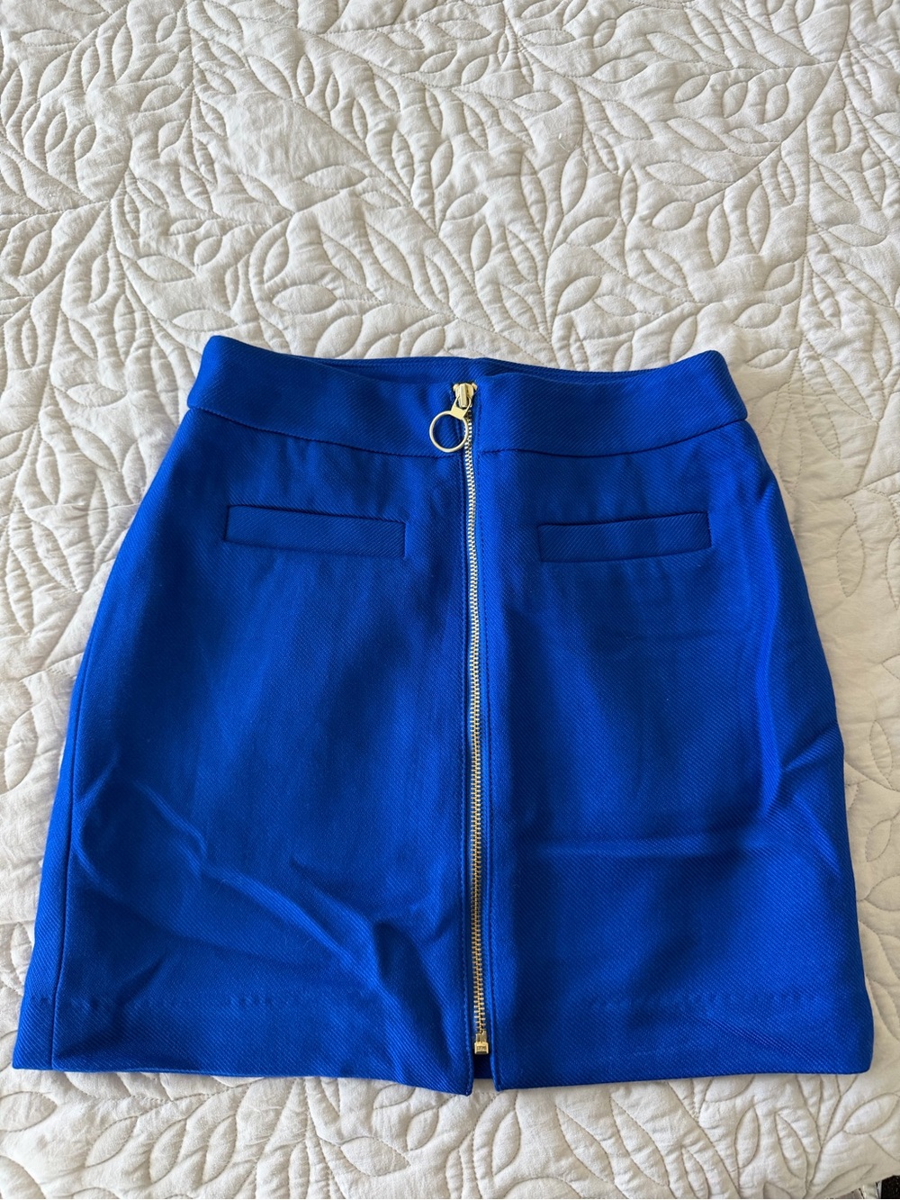 Express Royal Blue Front-Zip Mini Skirt